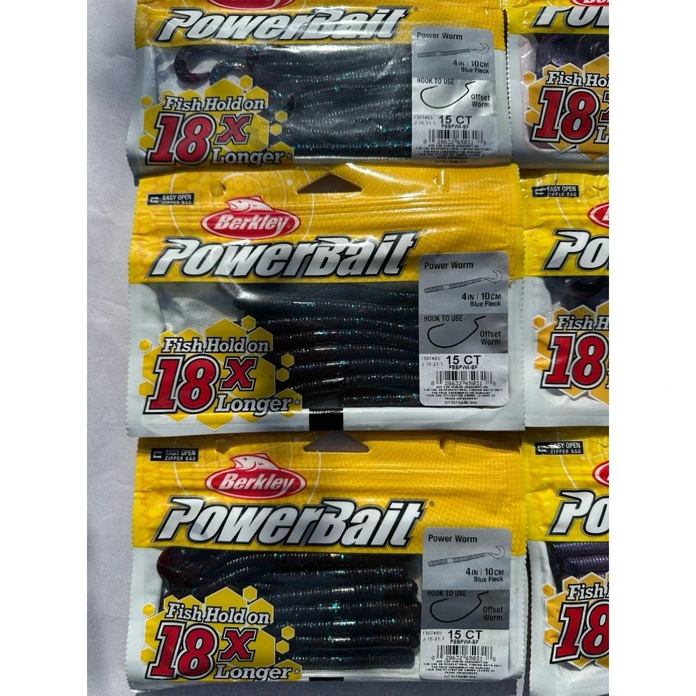 Berkley PowerBait Power Worms 4 inch 15 Ct packs Lot Of 6